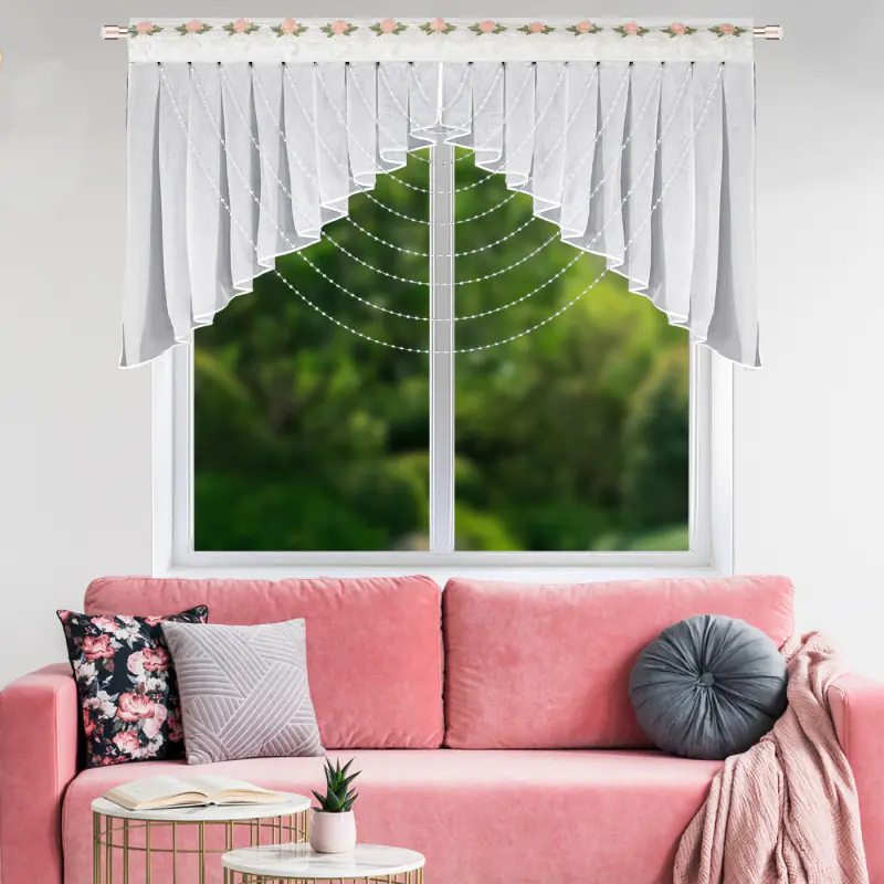 Firana czarno biała z gipiurą i koralikami 200x110 cm - obrazek 4