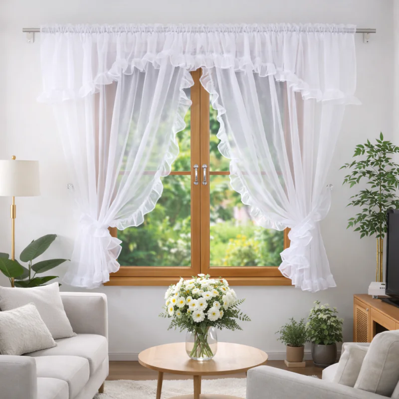 Firana z lambrekinem i falbanami na taśmie 400x150 cm