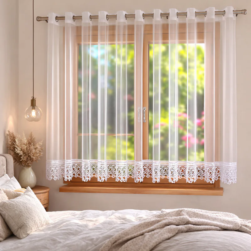 Firana z woalu zdobiona gipiurą na przelotkach 400x145 cm - obrazek 6