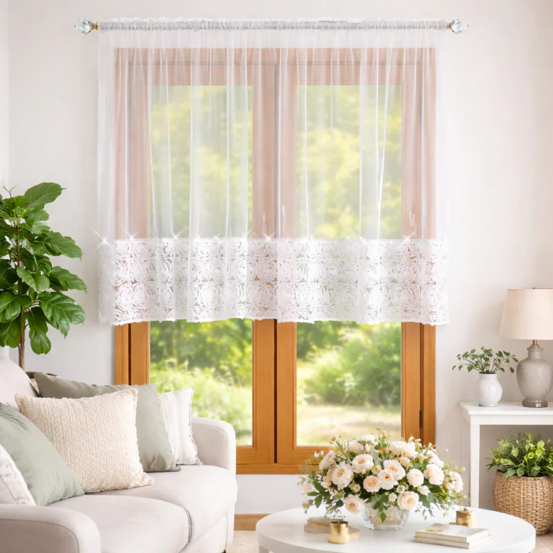 Firana udekorowana różami 3D na dole 300x120 cm