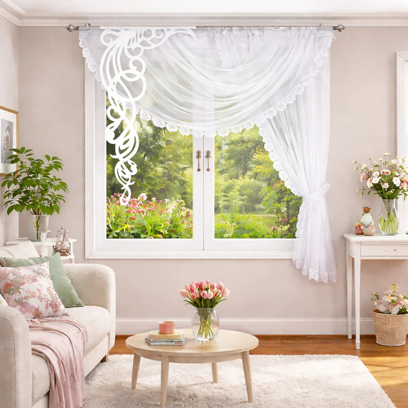 Firana z gipiura i ażurem 400x160 cm