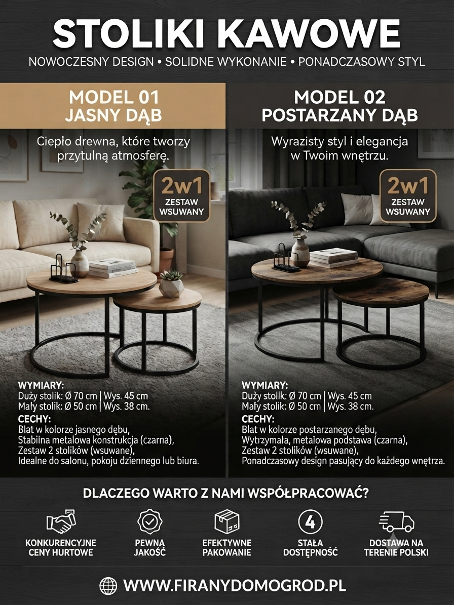 Stoliki kawowe kolor jasny dąb - obrazek 2